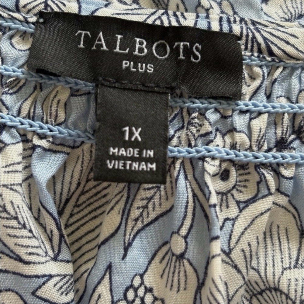 Talbots Blue & White Floral Cotton Tunic Blouse 1X Top